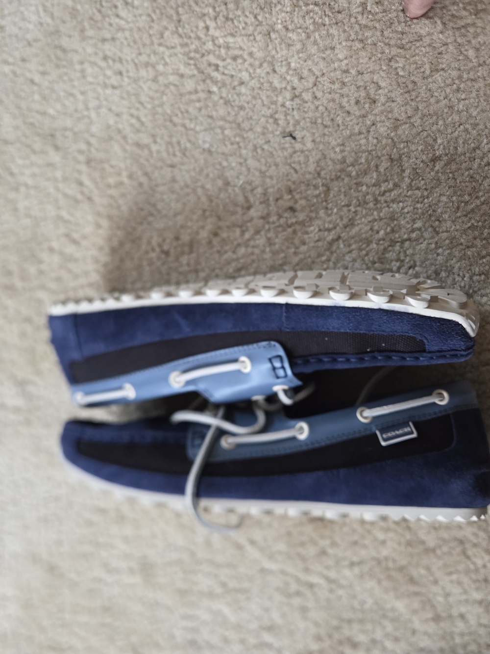 Coach Men's Navy and Light Blue Leather-Trim Boat Shoes - Picture 3 of 3